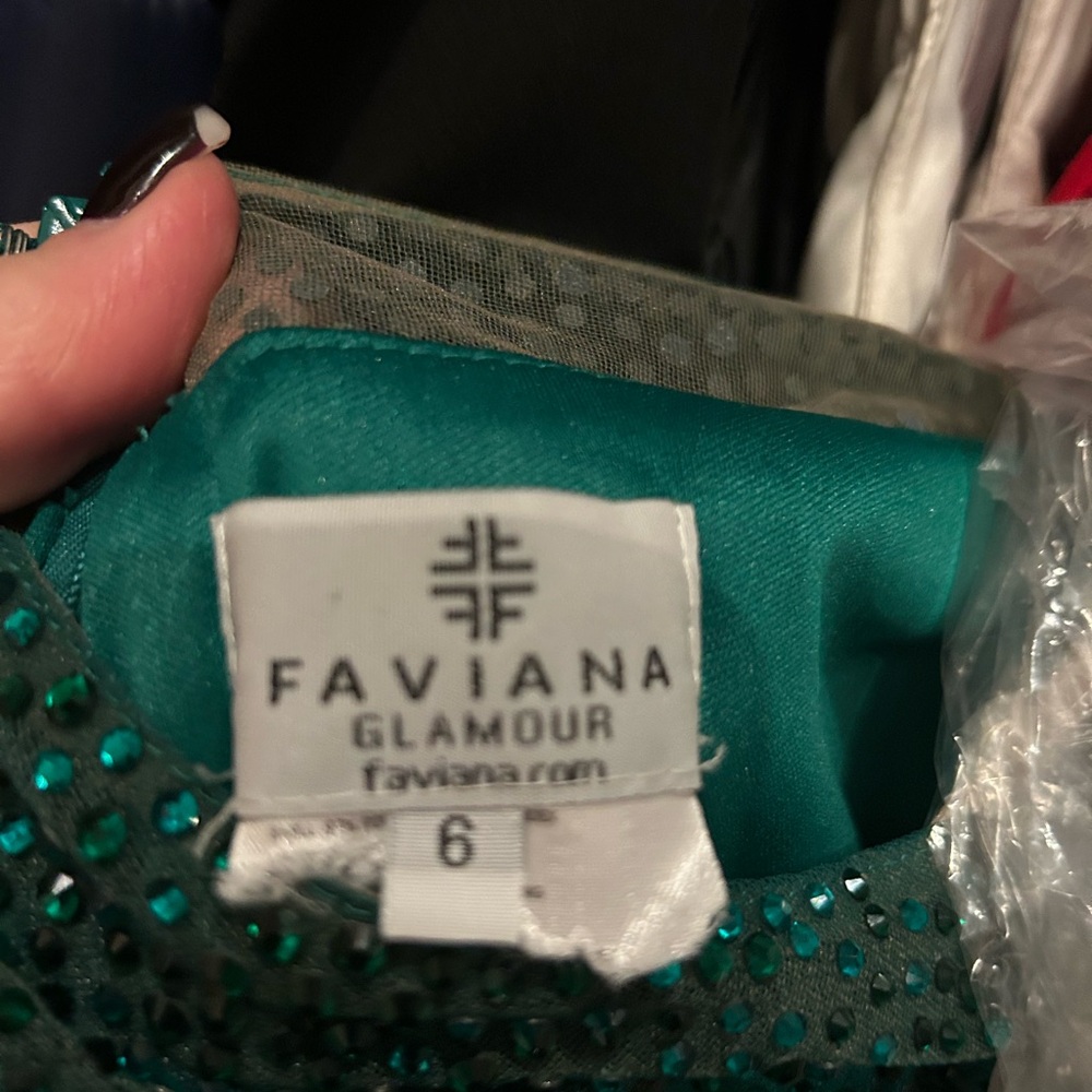 Faviana Green Sequin Embellished Prom Dress